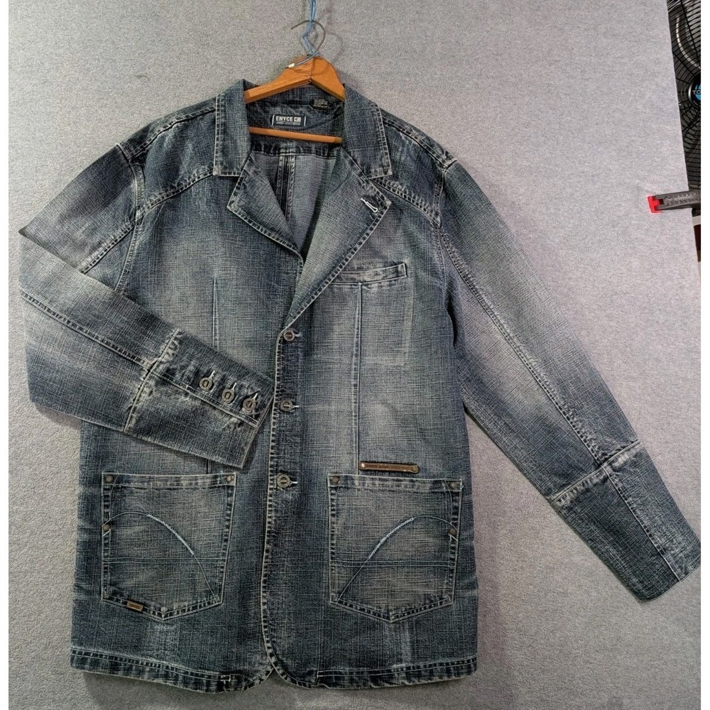 Vtg Mens Y2k Enyce Jean Jacket Blazer Xxl Pockets Stripe Lining